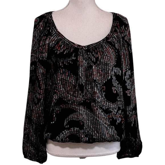 Maeve Tops - MAEVE MADEIRA BURNOUT TOP BLOUSE - SIZE XS - COLORFUL PAISLEY PRINT V-NECK B14